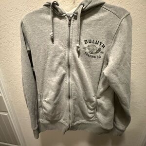 Duluth Trading Co Hoodie Sweatshirt Full Zip Women's S Grey Fleece Logo Beaver